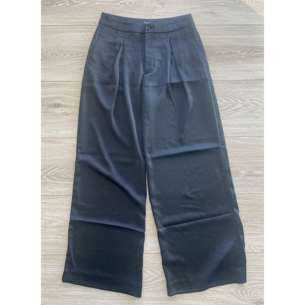 Banana Republic Wide Leg Silky Dress Pants Womens 6 Black High Waist Side Pocket